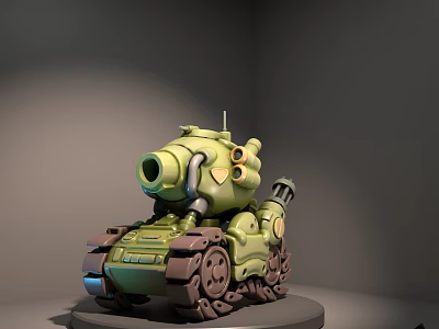 Green Cartoon Tank Model Display On Gray Platform With Toy Design Features 3d model