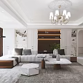 Elegant Modern Living Dining Room Interior Design With White Sofa Chandelier And Wooden Elements