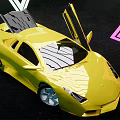 Yellow Sports Car With Scissor Doors Open In Modern Neon Light Setting