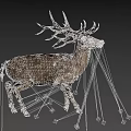 A white-tailed deer with large branched antlers running on black background in dynamic motion