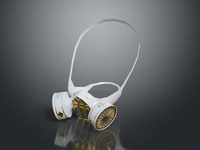 Weapon Themed Tactical Gas Mask With White And Gold Filter Canisters And Adjustable Strap Design 3d model