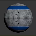Metallic Sphere With Silver Surface And Blue Horizontal Stripes Featuring Circular Components