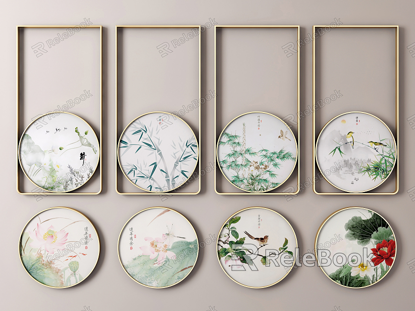 Light Luxury Round Frame Painting Round Flower and Bird Plant Decoration Hanging Painting model