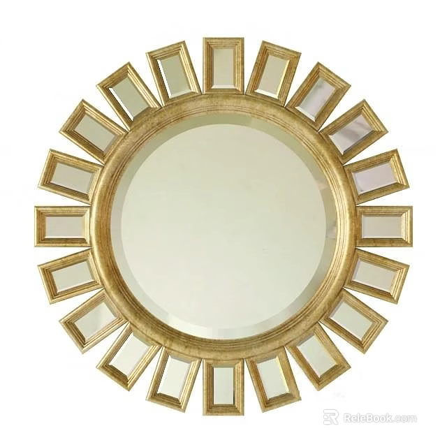 Elegant Circular Gold Framed Mirror With Radiant Geometric Decorative Details 3d model 