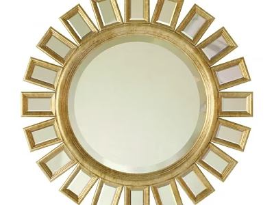Elegant Circular Gold Framed Mirror With Radiant Geometric Decorative Details 3d model
