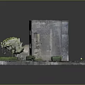 Ancient Stone Bridge Model with Twin Towers Multiple Arches Small Pool and Green Plants