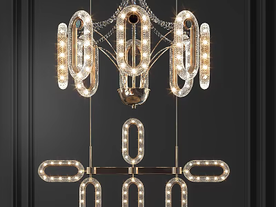 Modern Crystal Chandelier With Circular Ring Design And Illuminated Gold Metal Frame 3d model