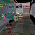 Modern Laboratory Interior With Green Walls Lab Tables Chairs Cabinets And Stone Floor