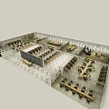 Modern Office Space Aerial View With Open Workstations And Seating Layout 3d model
