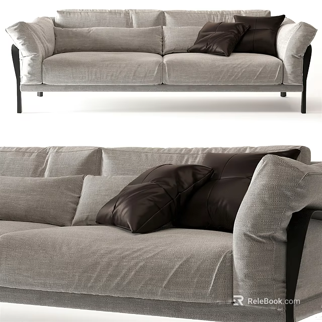 Light Gray Two Seater Sofa with Soft Fabric and Plush Dark Cushions in Modern Style 3d model 