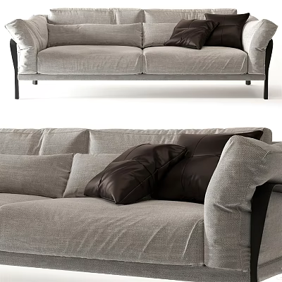 Light Gray Two Seater Sofa with Soft Fabric and Plush Dark Cushions in Modern Style 3d model