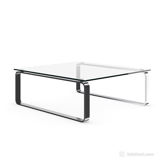 Modern Coffee Table With Glass Top And Sleek Metal Frame Design 3d model 