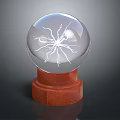 Transparent Crystal Ball Display With White Crack Pattern On Wooden Base 3d model