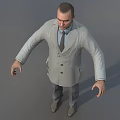 Game Movie Character Wearing Gray Coat Tie Gray Pants and Shoes Standing