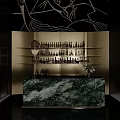 Luxury Green Marble Bar Counter With Golden Liquor Shelves And Elegant Abstract Wall Decoration