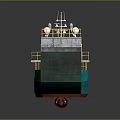 Industrial Barge With Blue Green Hull Yellow Railings And Deck Equipment