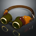Vintage Style Binoculars with Leather Strap Green Orange Body and Golden Edges