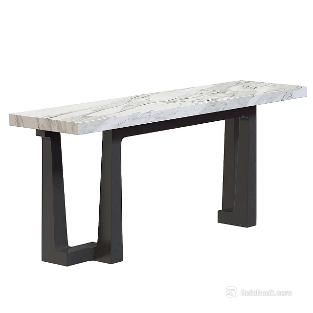 Modern Console Table With White Marble Top And Black Metal Legs 3d model