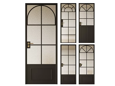 Black Framed Glass Doors with Arch Top and Multiple Pane Design Styles 3d model