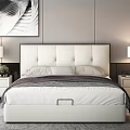 Modern White Double Bed With Upholstered Headboard Nightstands Table Lamps And Abstract Painting