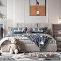 Modern Kids Room Design With Bed Desk Chair Teddy Bear Airplane Chandelier And Artwork