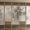 Traditional Chinese Room Divider With Bamboo Pattern And Wooden Frame Panels