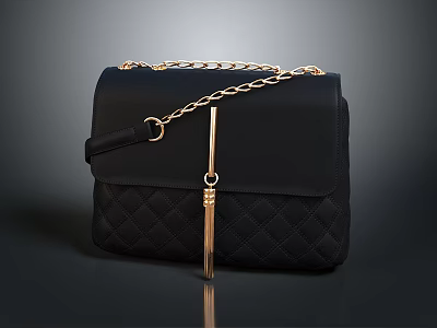 Classic Black Quilted Shoulder Bag With Gold Chain Strap And Decorative Buckle 3d model