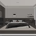 Modern Bedroom Interior With Bed Desk Wardrobe Blinds Natural Light And Wooden Floor