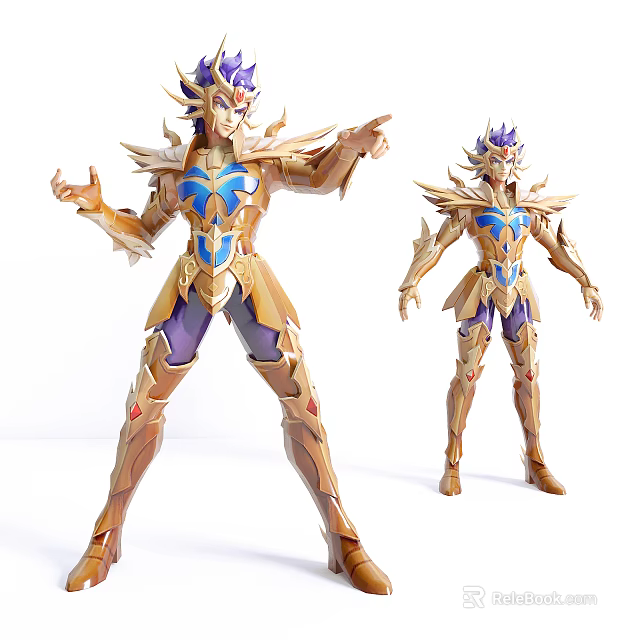 Exquisite Game and Movie Character with Golden Armor Blue Details and Winged Decorations Action Figure Model 3d model 