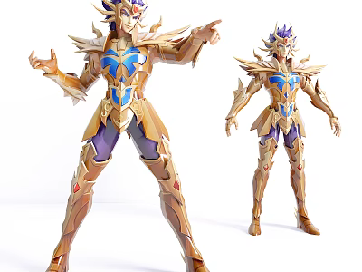 Exquisite Game and Movie Character with Golden Armor Blue Details and Winged Decorations Action Figure Model 3d model