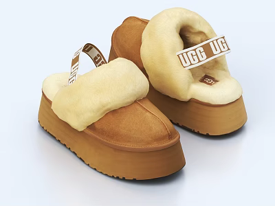 UGG Brown Slippers With Platform Sole And Fleece Lining Design 3d model