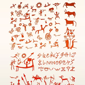 Ancient Egyptian rock painting totem hieroglyphic silhouette animal figure decorative pattern 3d model