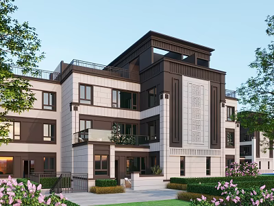Modern Detached Villa Exterior Design With Multiple Floors Large Windows And Landscaped Garden 3d model
