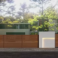 Modern Slatted Wooden Fence Outdoor Design For Home With Green Trees