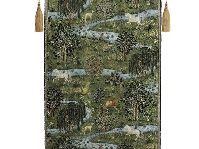 Elegant Bed Canopy With Natural Tree River And Horse Pattern And Tassel Decor 3d model