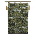 Elegant Bed Canopy With Natural Tree River And Horse Pattern And Tassel Decor