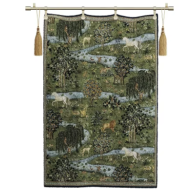 Elegant Bed Canopy With Natural Tree River And Horse Pattern And Tassel Decor 3d model