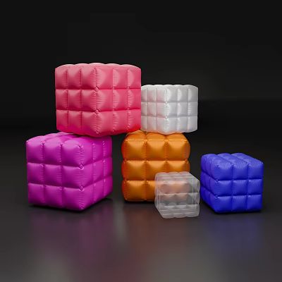 Colorful Stacked Foam Cubes In Various Colors Including Transparent Small Cube 3d model