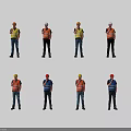 Multiple Men in Safety Vests and Hard Hats with Different Working Poses