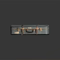 Vintage Blue Green Suitcase With Scratched Surface Gold Fittings And Black Handle