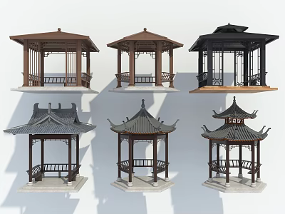 Traditional Chinese Style Pavilions With Various Designs And Colors For Outdoor Spaces 3d model