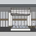 Elegant Sales Office Interior With Model Display Sofa Seating And Pendant Lights