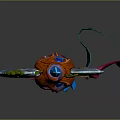 3D Rendered Fantasy Weapon With Ornate Blue Red Vines Flowers And Gems Design
