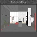 Modern Fashion Clothing Store Interior With Mannequins Clothing Displays Red Bench And Plants