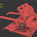 Ancient Wooden Siege Engine Catapult With Wheels Gears Levers And Fallen Leaves On Platform