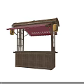 Traditional Green Outdoor Stalls With Curved Roof And Lattice Design Structure