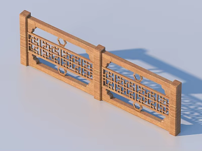 Wooden Railing With Intricate Carved Patterns Geometric And Circular Decorations Traditional Chinese Style Design 3d model