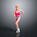 Active Woman Running In Pink Sports Bra Light Shorts And White Sneakers