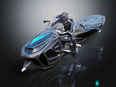 Futuristic Black Motorcycle With Sleek Design Blue Glowing Accents And Sci Fi Rider 3d model