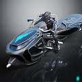 Futuristic Black Motorcycle With Sleek Design Blue Glowing Accents And Sci Fi Rider